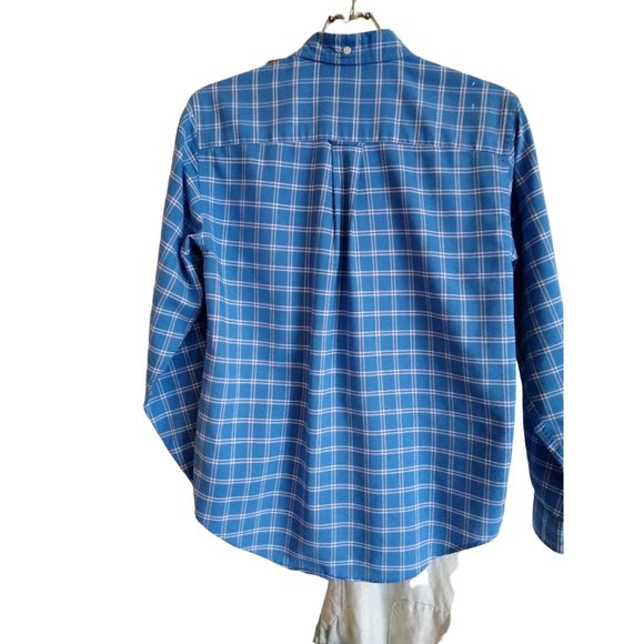 Lands End Top Womens 12 Blue White Plaid Button Up Blouse - Picture 2 of 5